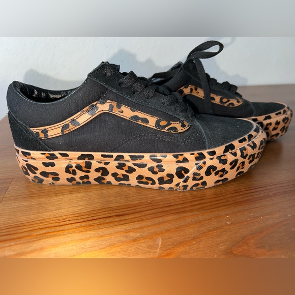 Vans Black and Tan Leopard Print Women's Sneakers - Picture 3 of 8
